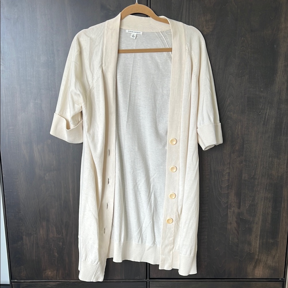 Banana Republic Long Cream Button-Up Cardigan